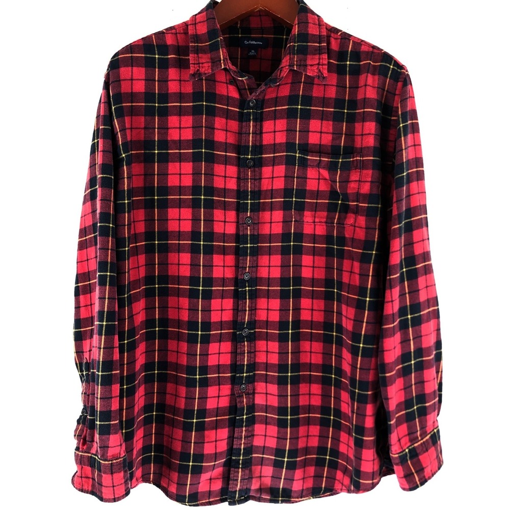 Cabincore Lumberjack XL Red Black Plaid Flannel Button Down Shirt 100% Cotton